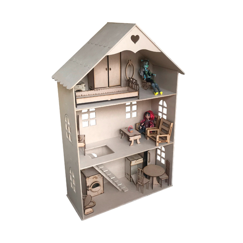 Casa De Muñecas Barbie 1m + Muebles -fibrofacil Con Escalera