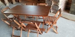 Conjunto dobrável Churrasco 150cm x 80cm com 6 cadeiras em madeira de lei - Acomoda até 8 pessoas