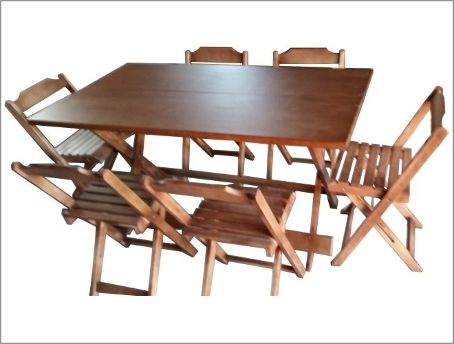 Mesa Dobrável Churrasco 150cm ou 180cm com 6 cadeiras em madeira de lei - 6  Lugares