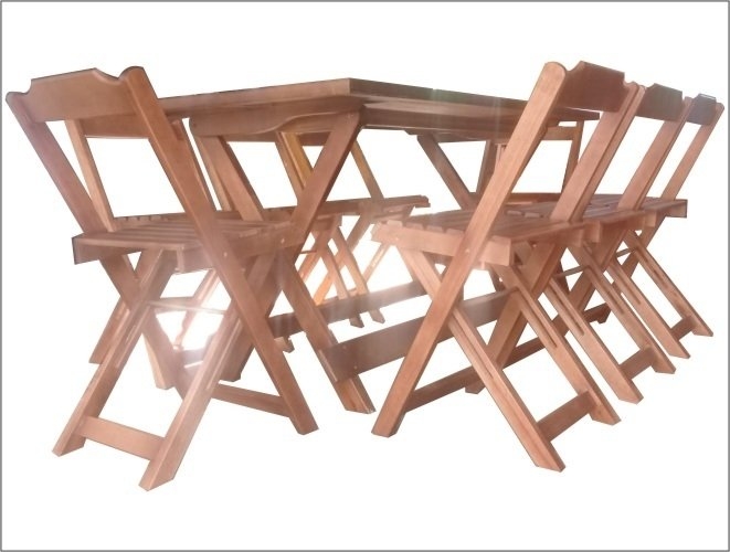 Mesa Dobrável Churrasco 180cm ou 200cm com 8 cadeiras em madeira de lei - 8  Lugares