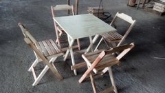 Conjunto dobrável em Madeira de Lei Sem Pintura com Mesa de 70cm e 4 cadeiras - Na madeira Crua - Mesas Club Chapecó - Mesas e cadeiras de madeira para bar e lanchonete