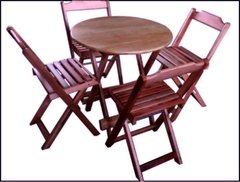 Conjunto Dobrável Mesa Redonda 70cm com 4 cadeiras em madeira de lei