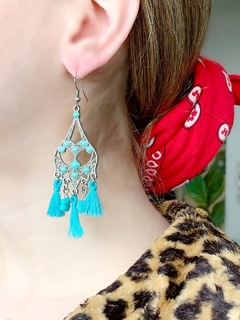 Aros turquesas de flecos EDINA - comprar online