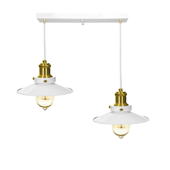 Lustre Pendente Nordic Duplo Base Retangular Branco/Dourado - comprar online