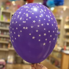 Globos violetas estrellitas blancas x5