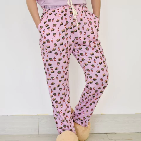Pantalón pijama hamburguesa rosa