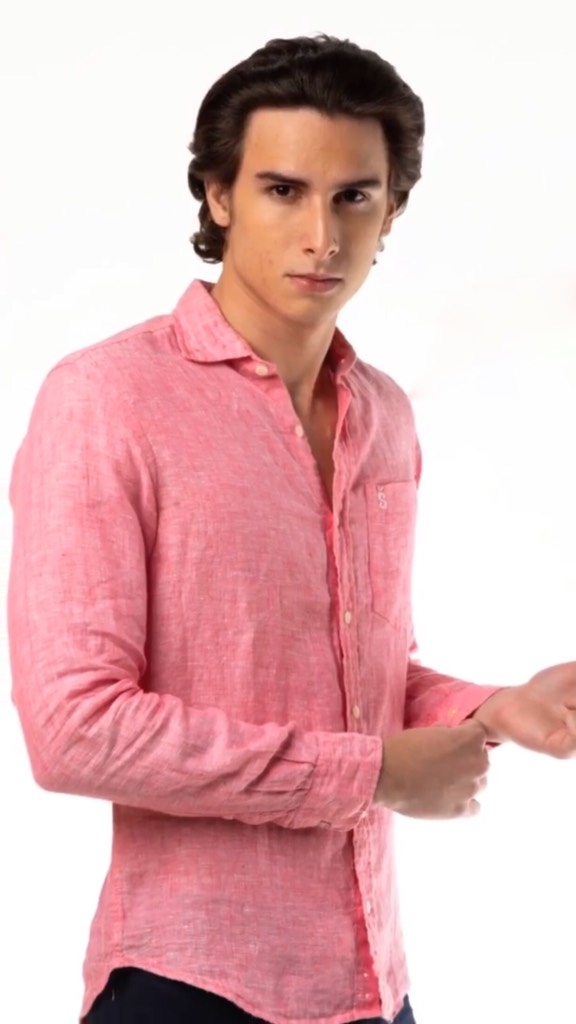Camisa de Linho Manga Longa Rosa Escuro