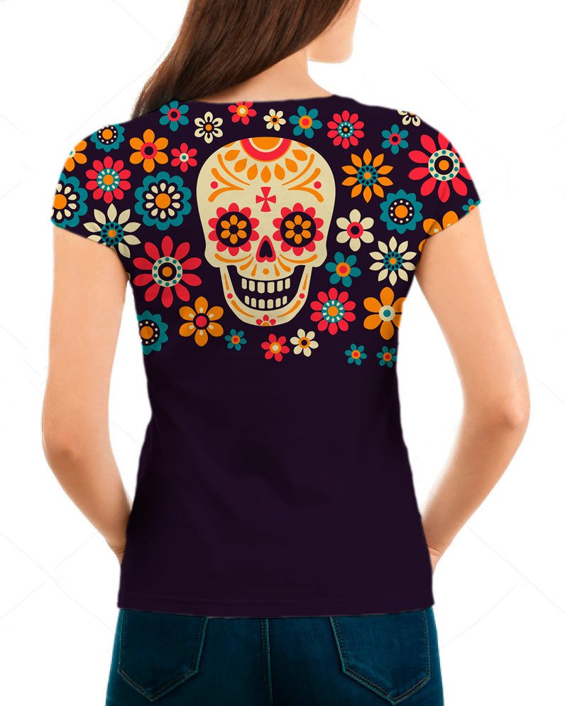 Camiseta Babylook Feminina Caveira Mexicana Mod 02