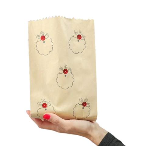 10 bolsas Kraf s/fuelle decoradas para Navidad