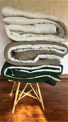 Acolchado Rombos Tusor ( Verde Militar - Crudo) - comprar online