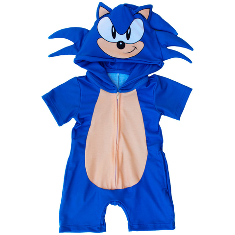 Macacão Pijama Infantil Fantasia Sonic Azul 4 a 12 Anos - Frete