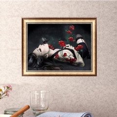 (1147) Pintura com Diamante - Mulher com Flores - 40x30 cm - Parcial - comprar online