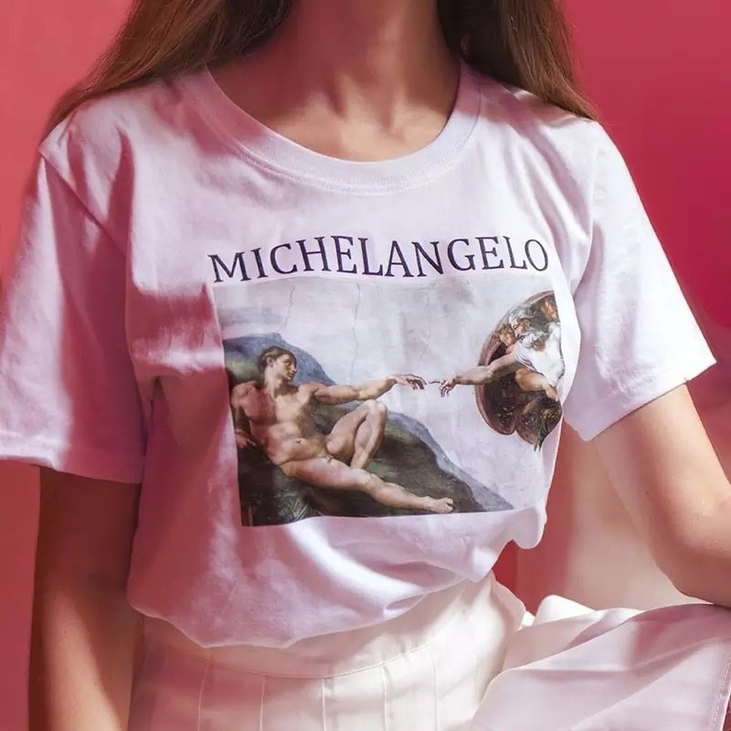 Camiseta Feminina t-shirt michelangelo lgbt de algoao blusa preta long look