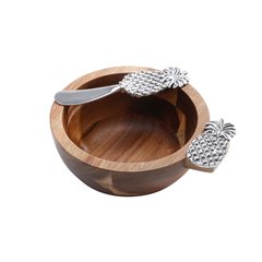 Bowl de Madeira Abacaxi Prata e espatula 14,5x14,5x6 cm - comprar online