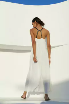 Vestido Gaia arnes cuero cruzado en espalda off white