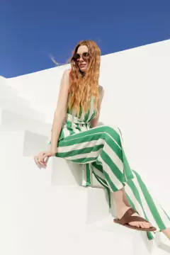 Pantalon aura lino rayas Verde - comprar online