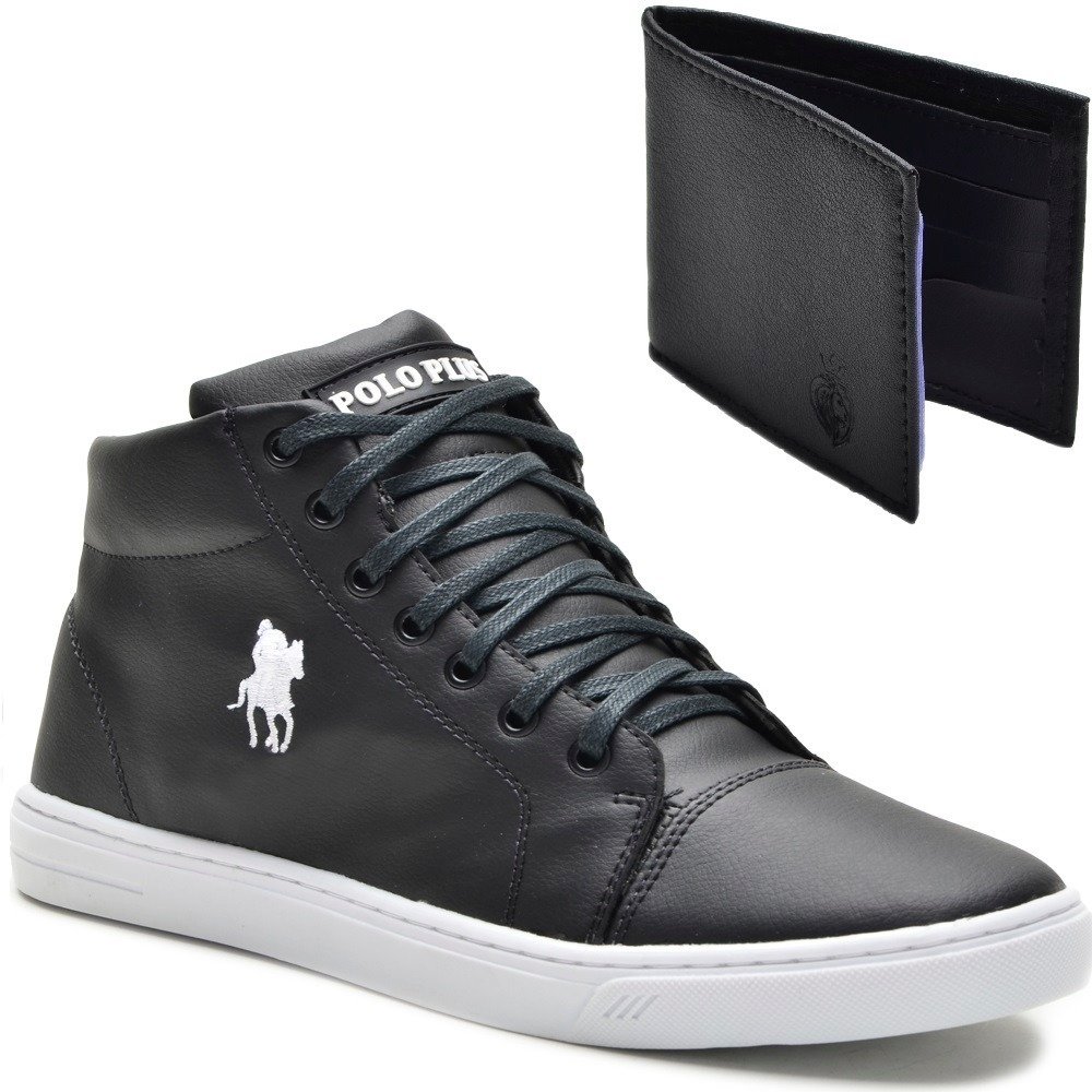 Sapatênis Cano Alto Polo Way Preto + Brinde (Masculino)