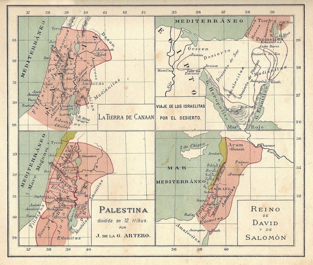 Palestina, Canaán, Viaje de los Israelitas y el Reino de David y Salomón  1928 (38x34)
