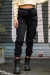 calça jogger sarja com bolso cargo preta riot feminina