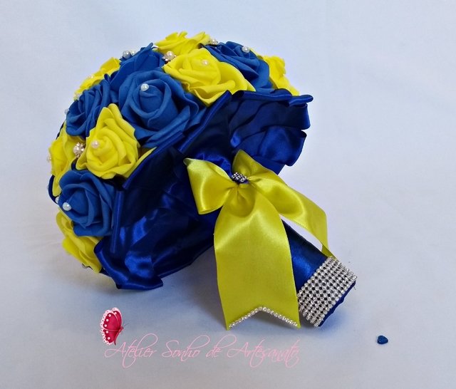 Buquê de noiva (M) - Azul Royal e Amarelo