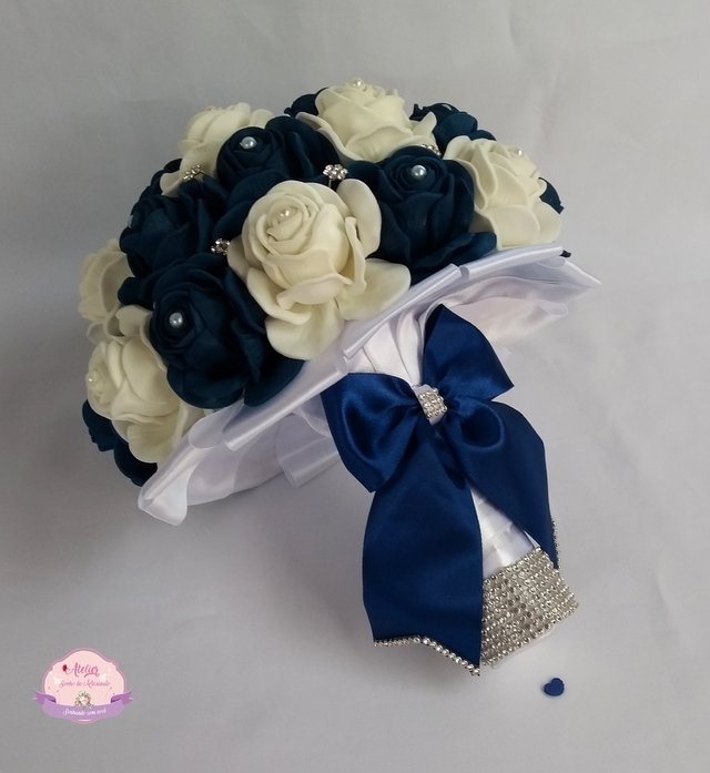 Buquê de noiva (M) Azul Marinho e Branco
