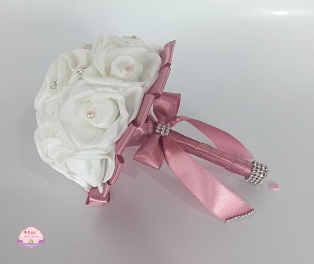 Buquê de noiva PP Civil - Branco e Rose/Rosa antigo flores importadas