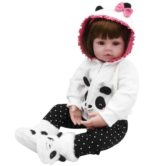 Brastoy Boneca Reborn Bebê 100% Silicone Panda Olho Castanho 48cm IG-510