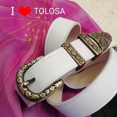 Cinturón TOLOSA -hebilla tejana con flores en bronce - 3cm