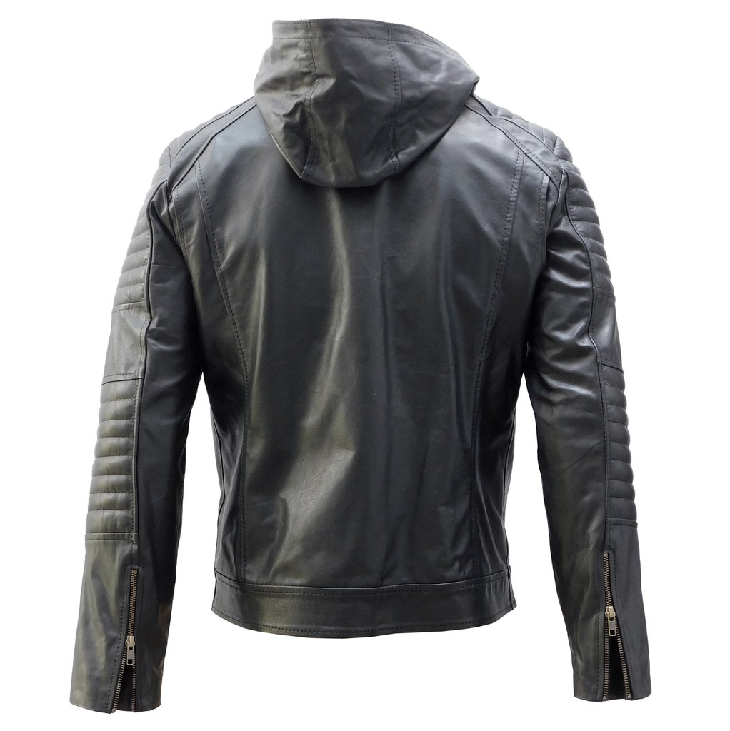 Campera de cuero para hombre Moto Biker con Capucha