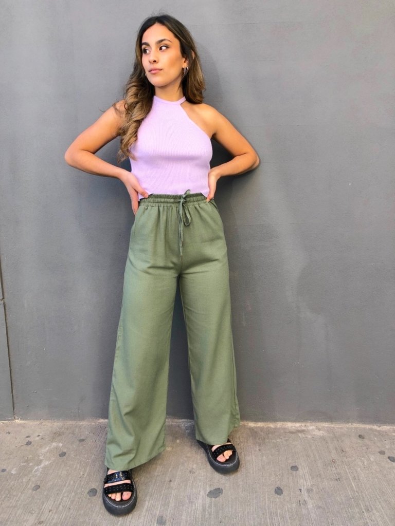 Pantalón de Lino, 7/8. MANUELA - Verde — Punto Red