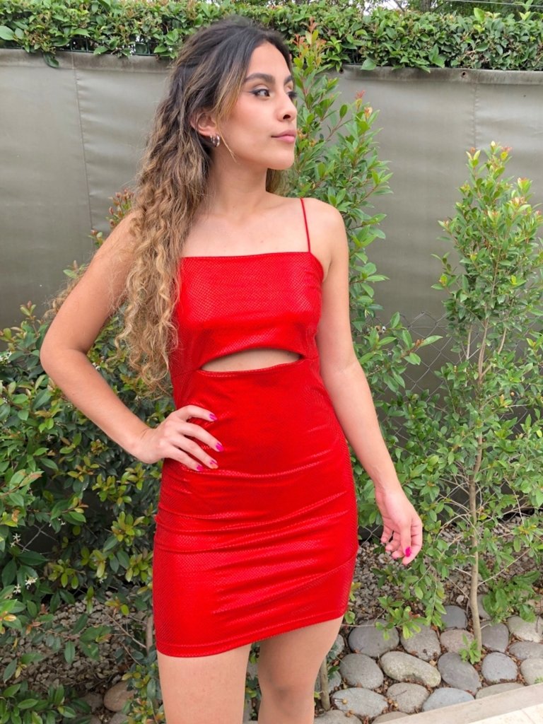 VESTIDO ROSE REPTIL ENGOMADO ROJO - Vikita Store