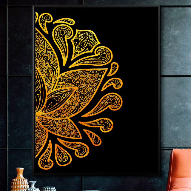 Quadro Decorativo Mandala de luxo flor de lótus dourado Lado Direito