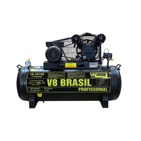 Compressor De Ar 15 Pés 150 litros 3HP Monofásico V8 Brasil