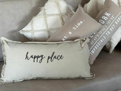 Almohadón Happy Place 65cm x 30cm relleno (Letras color negro) - comprar online