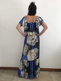 Vestido Longo Ombro a Ombro Crepe Hortênsia Azul  - loja online