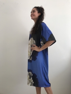 Vestido T Gola V Jersey Hortênsia Azul   - ALESSA