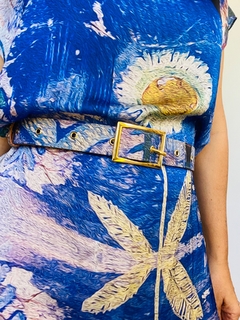 Vestido Kaftan Cetim Paul Klee Azul - ALESSA