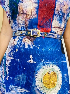 Vestido Kaftan Cetim Paul Klee Azul - loja online