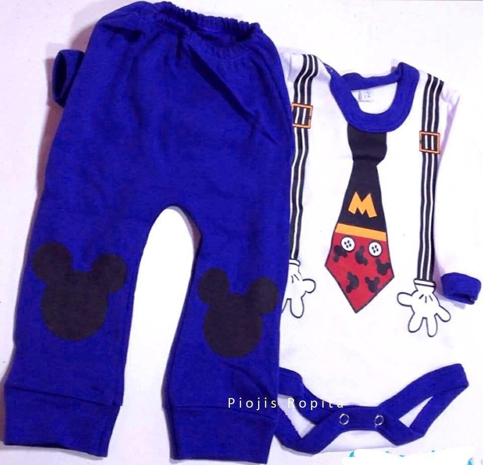 Set conjunto disfraz mickey mouse body manga larga con tiradores y pantalon  azul