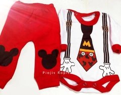 Set conjunto disfraz mickey mouse body manga larga con tiradores y pantalon  rojo