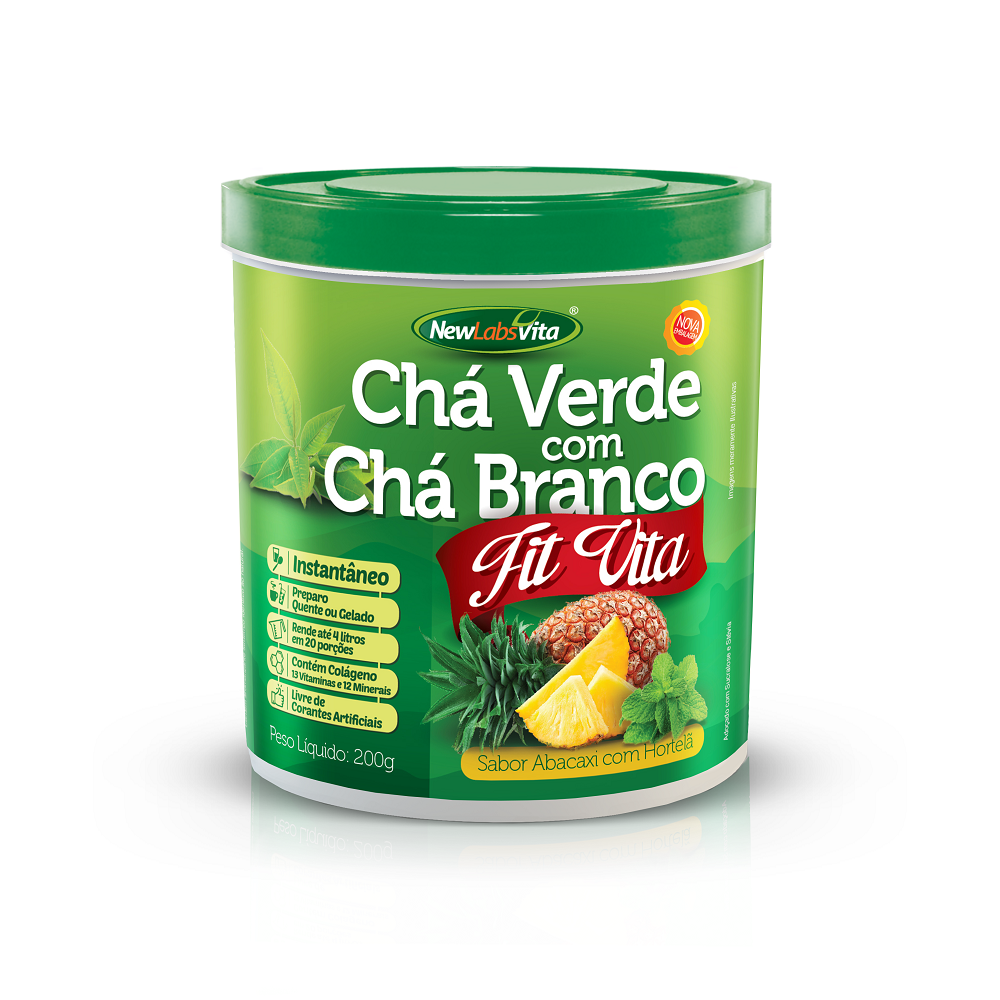 Chá Verde & Chá Branco - Sabor Abacaxi com Hortelã - Fit Vita - 200g (New  Labs Vita)