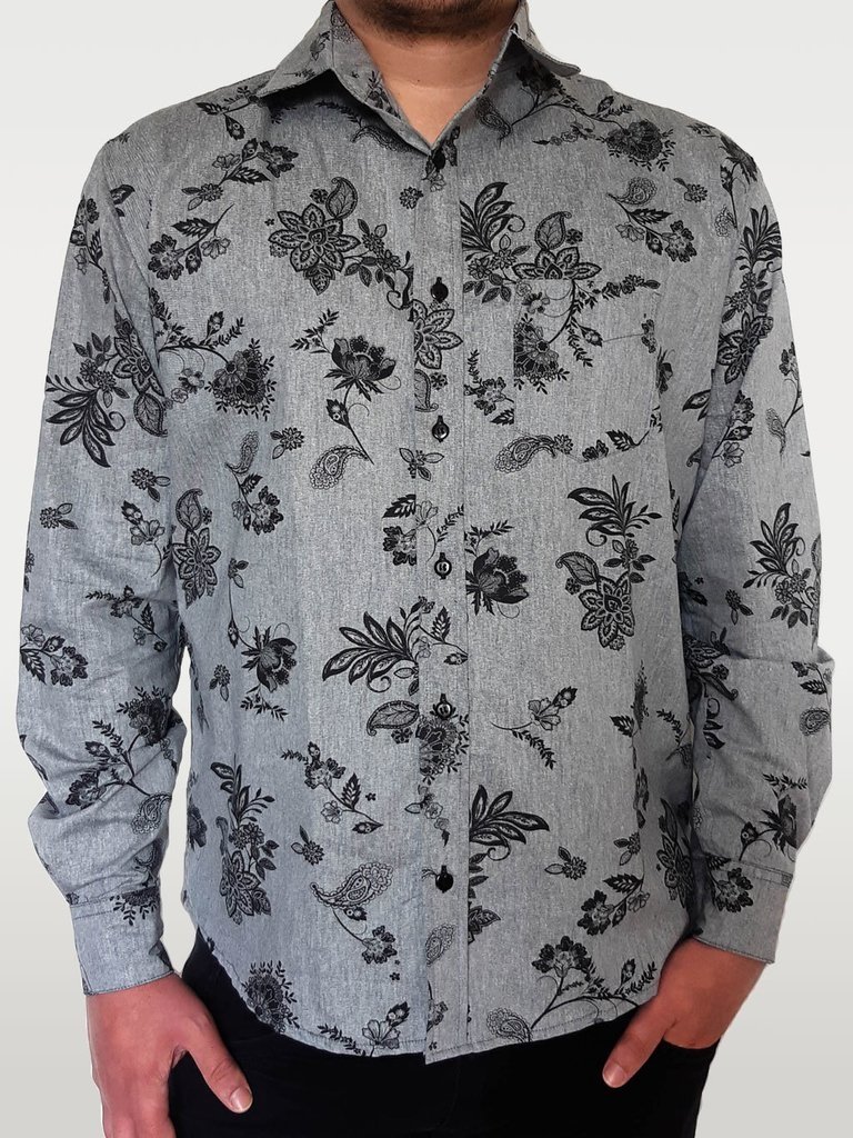 Camisa Floral Cinza - PhiPhi Camisaria