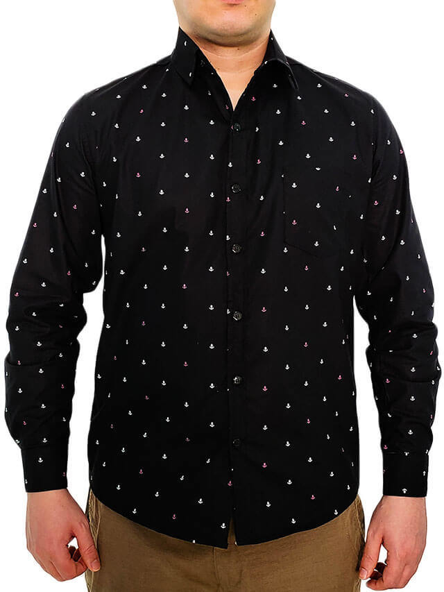 camisa social preta estampada