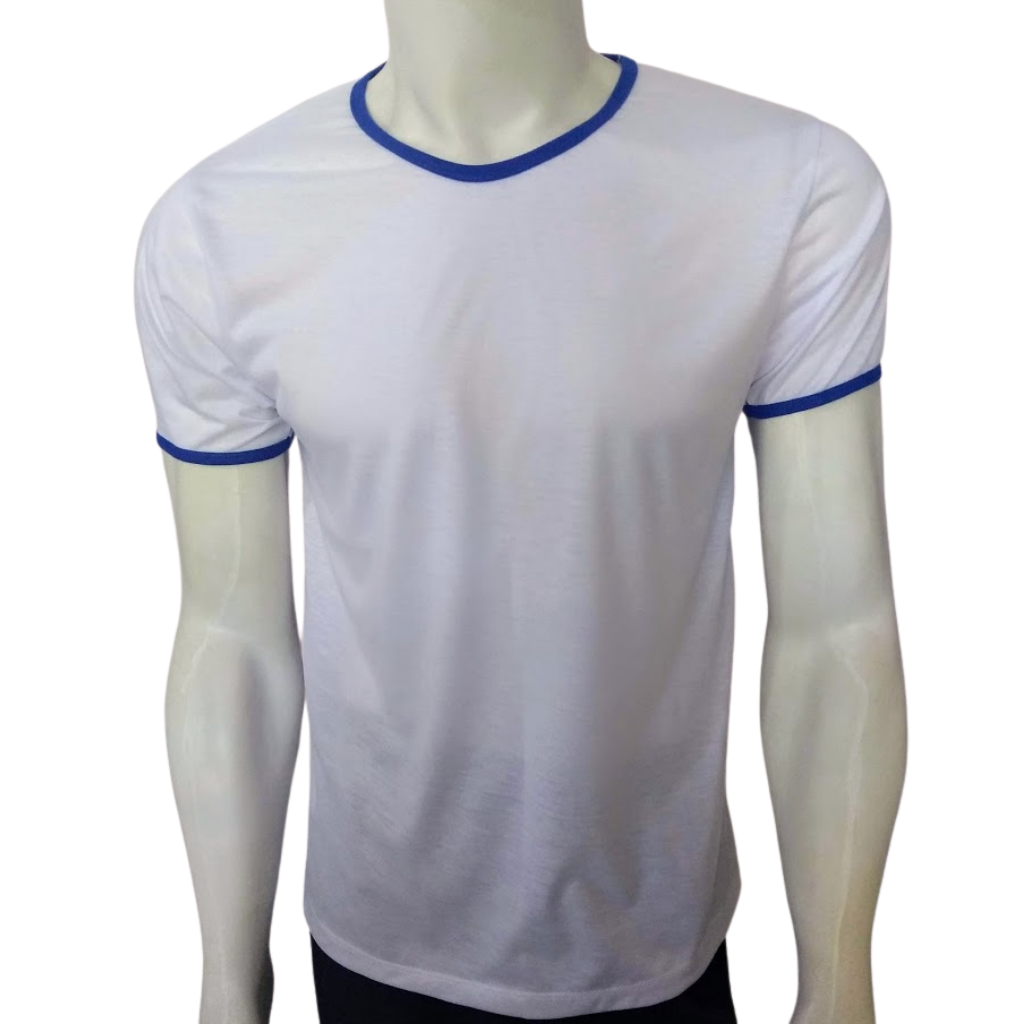 camiseta unissex p/sublimação viés colorido na manga e gola (gola redonda)