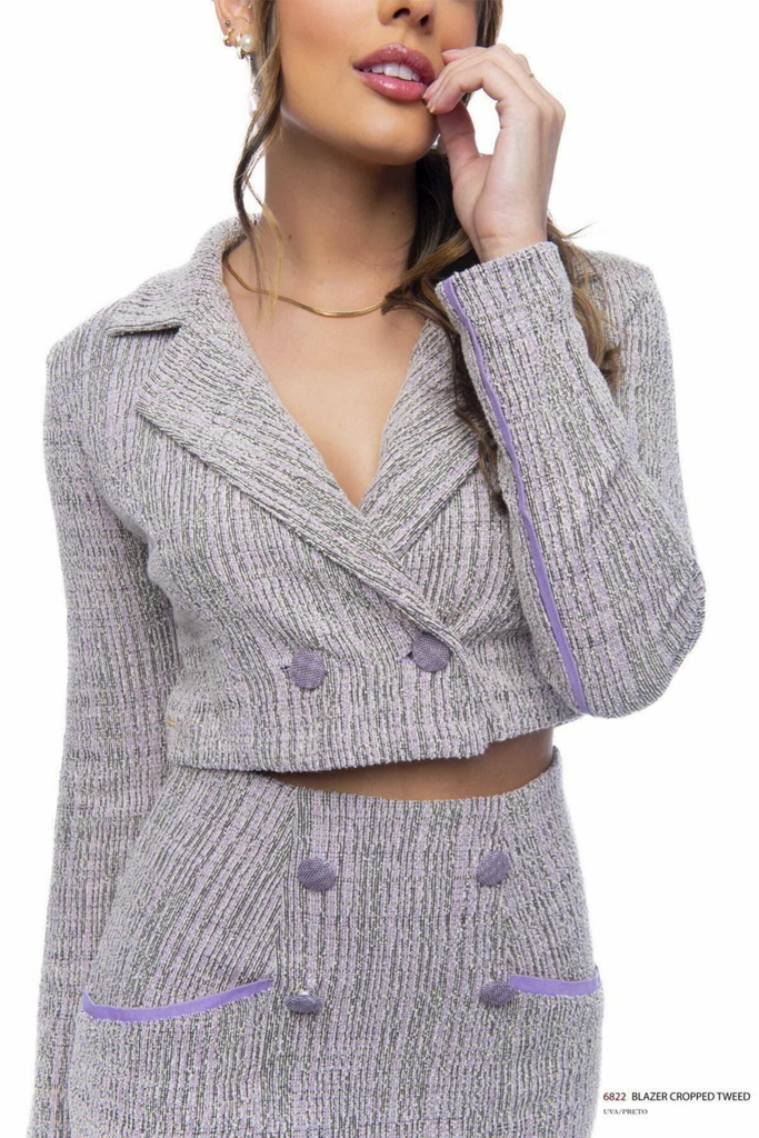 blazer cropped frysaide tweed lilás  - urbanna - 6822.197