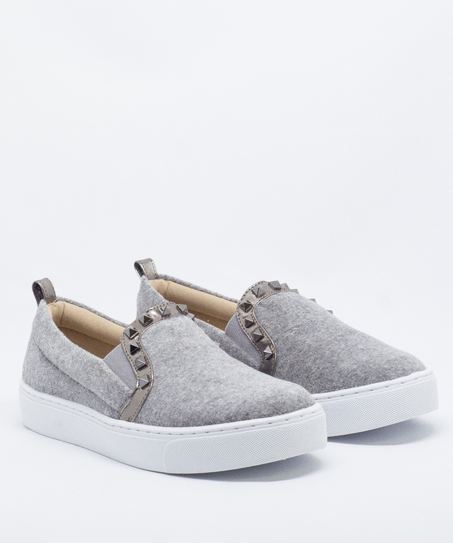Slip On Santa Lolla Cinza Spikes Veludo