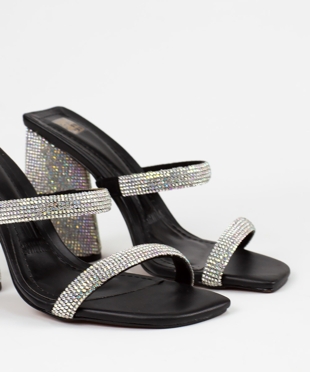 Tamanco Santa Lolla Preto Strass Salto Alto Grosso | Urbanna