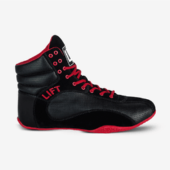 bota de treino preta e vermelha liftfootwear