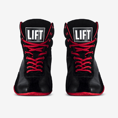 bota de treino feminina preta e vermelha frontal liftfootwear