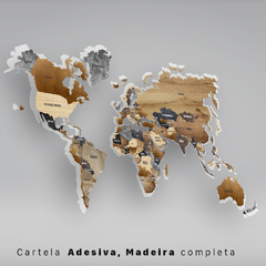 Quadro Escultura de Parede Mapa Mundi com Adesivo Tons de Madeira, para completar